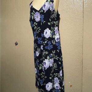 Sheri Martin Black and Purple Floral Midi Dress perfect condition